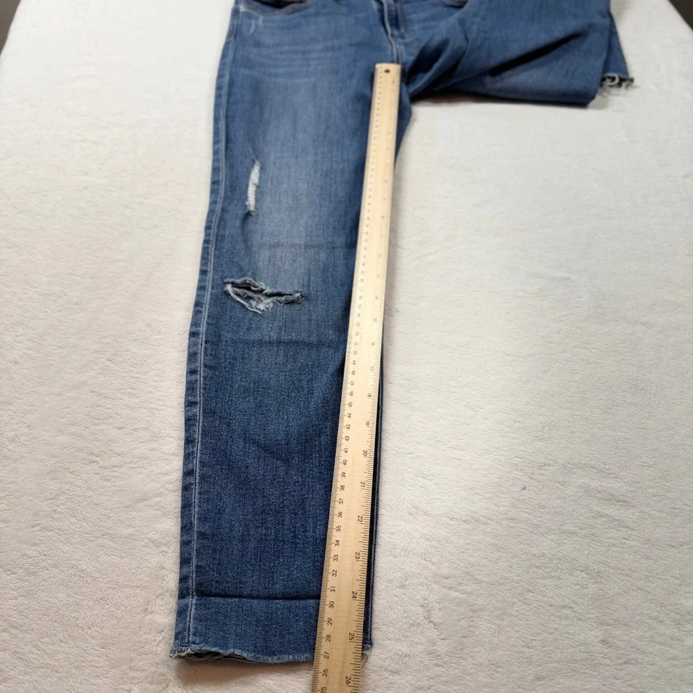 H&M Distressed Skinny Jeans Womens 8 Blue Good‎ Raw Hem Ripped Denim
